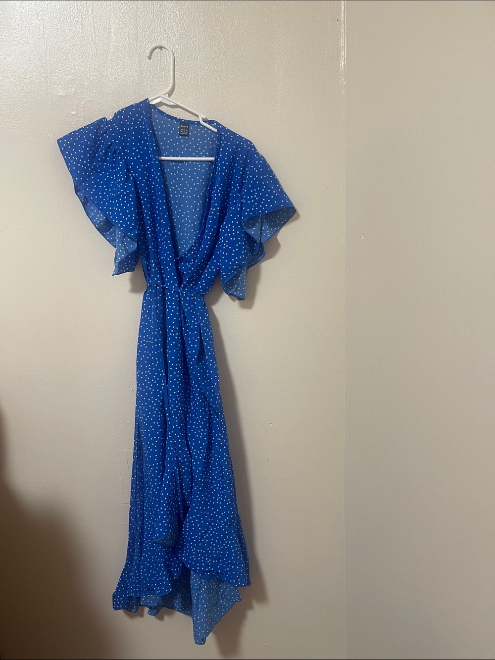 SHEIN Royal Blue Polka Dot Ruffle Wrap Dress